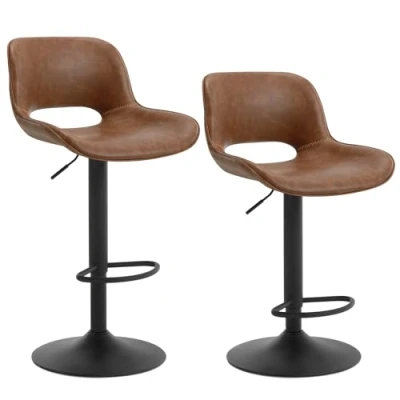 Bild av WOLTU barstol set om 2, höjdjusterbar, stol, diskstol, konstläderstol, skattpall, biststol, roterande pall, med ryggstöd fotstöd, metall, brun, BH402br 2