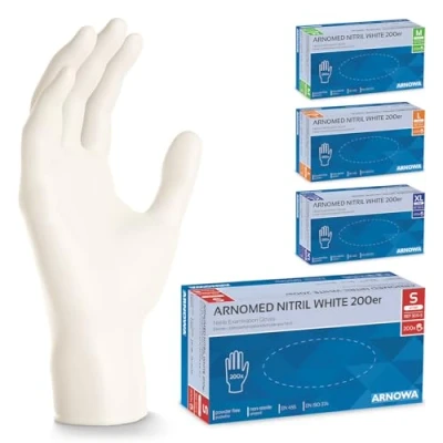 Bild av ARNOMED engångshandskar vit 400 st, S, nitrilhandskar puderfria, latexfria, gummi, handskar nitril, i M, L &amp; XL
