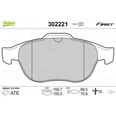 Bild av VALEO 302221 Jeu de plaquettes frein Essieu avant contact signal d&#039;usure exclu avec tôle anti bruit RENAULT: LAGUNA 2, Scénic 1
