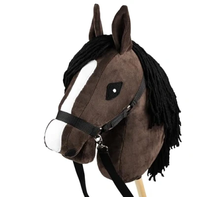 Bild av SKIPPI Käpphäst Brun, Stor Hobbyhäst A3, Häst med Träns och Tyglar Ingår, Present för Flickor, Hobbyhästning, Pinnehäst, Hobby Horsing, horse, Leksakshäst