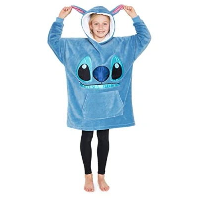 Bild av Disney Hoodies för flickor pojkar, barn överdimensionerad hoodie filt, Minnie Mickey Stitch presenter, En storlek, Blå