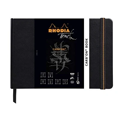 Bild av Rhodia 116116C Carb&#039;On Book DIN A5 (14,8 x 21 cm), 56 ark, blank, Clairefontaine papper kolfiber svart 120 g, gummistängning, bokmärke, skydd av konstläder svart, 1 styck