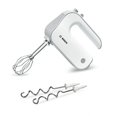 Bild av Bosch Elvisp Styline 500 Watt Vit 5 hastigheter Ergonomiskt handtag Låg vikt Enkel att använda Sladdlängd 1,4 m Inklusive vispar och 2 kraftfulla degkrokar MFQ4030