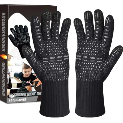 Bild av Karrong grillhandskar, värmebeständiga upp till 800 C, brandsäkra ugnshandskar grythandskar, matlagningshandskar bakhandskar, (svart, L/XL)