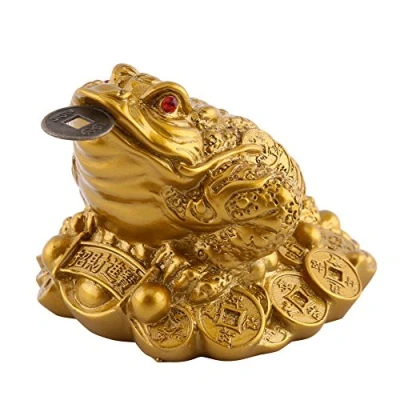 Bild av Lyckopengar groda/padda Feng Shui padda/groda skatt handfat staty med mynt locka rikedom och tur, dekoration (65 x 60 50 mm mässing)