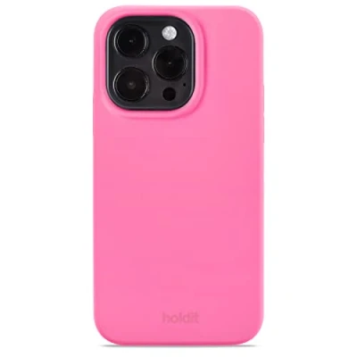 Bild av Holdit Silikonskal iPhone 14 Pro 0,8 mm tunt mobilskal silikon trendigt Fullt skydd (upphöjd kant för kameraskydd) Bright Pink
