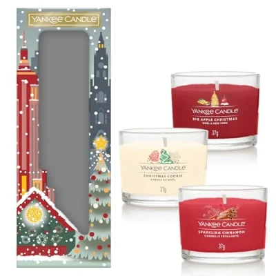 Bild av Yankee Candle doftljus presentpaket, 3 mini fyllda votivljus, perfekta julklappar för kvinnor, pass till helgdagssamlingen, signatur