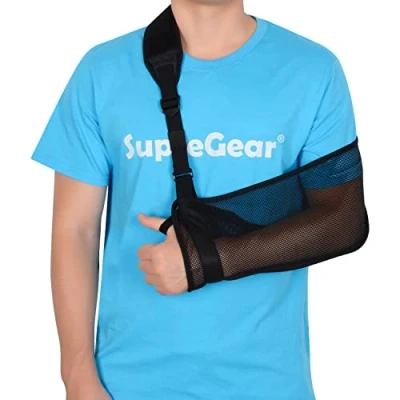 Bild av supregear Mesh Arm Sling, Justerbar Lätt Bekväm Axelrem Immobilizer Sling Andningsbar Höger Vänster Axelstabilisator Stöd för Skadad Armbåge Handled Hand, Svart
