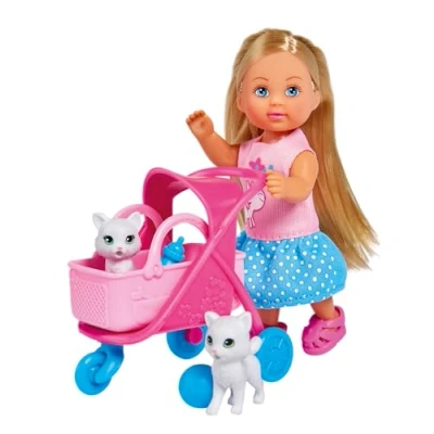 Bild av Simba 105733348 Evi LOVE Kattvagn Modedockan med 2 Katter, Kattvagn, Väska + Tillbehör, 12 cm, Från 3 år