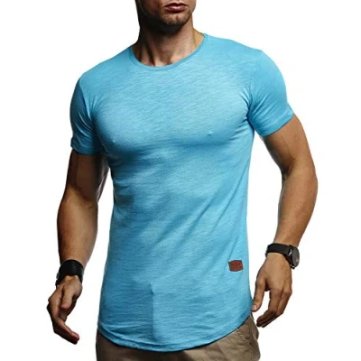 Bild av Leif Nelson herr sommar t shirt rund hals urringning Slim Fit bomull andel cool vit svart basic män Crew neck pojkar kort ärm O topp lång LN8331