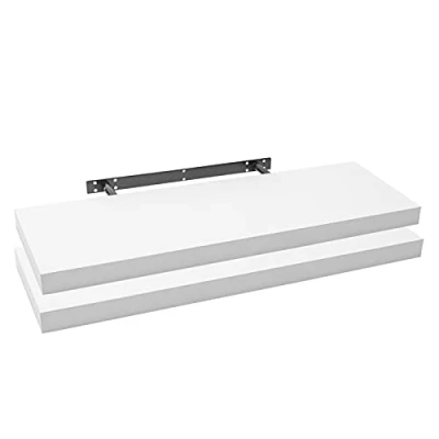 Bild av WOLTU 2 x vägghyllor väggbord bokhylla hyllor för dekoration av MDF trä, set om hängande vit, 90 23 3,8 cm RG9370 ws