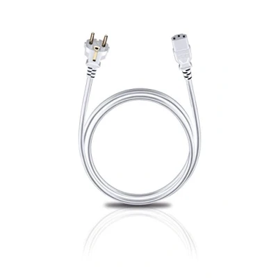 Bild av Oehlbach Powercord C13/300 strömkabel med jordad stickkontakt och kall enhetskoppling VDE testad, mycket flexibel, utmärkt kontaktsäkerhet 3 m vit