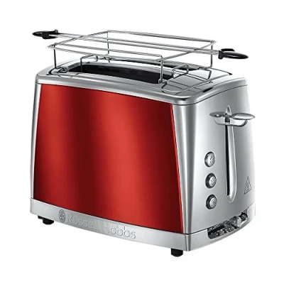Bild av Russell Hobbs brödrost, 2 skivor, extra breda fack, uppvärmningsgaller, justerbar rostningsgrad, upptining och uppvärmningsfunktion, teknologi för snabbare rostning, 1550W, röd, Luna 23220 56