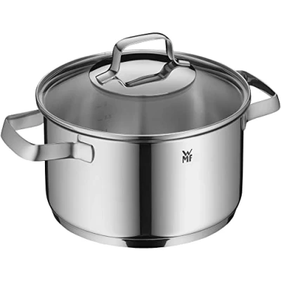 Bild av WMF Belmonte kastrull stor 20 cm, glaslock, gryta induktion 3,3 l, Cromargan polerat rostfritt stål, obelagd