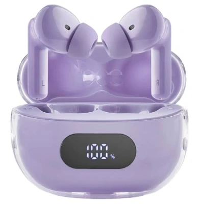 Bild av Intenso Buds Plus TWS True Wireless Hörlurar T313AE med aktiv brusreducering, ENC, Bluetooth och upp till 25 timmar. Musikuppspelning, lila
