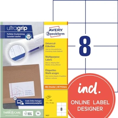 Bild av Avery Zweckform universaletiketter 105 x 74 mm för alla A4 tryck 800 Etiketten