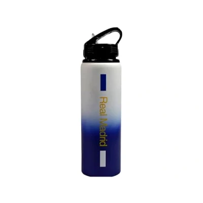 Bild av Hy Pro Officiellt licensierad Real Madrid CF aluminiumflaska 750 ml, bleknings design, matta, integrerat hopfällbart sugrör, läckagesäker, lätt, bra fotboll presentidé