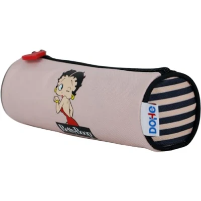 Bild av DOHE Betty Boop runt skolfodral dragkedjestängning, officiell licens, slitstark polyester, 21 x 7,5 cm skolmaterial rosa, Färg: Skolväska