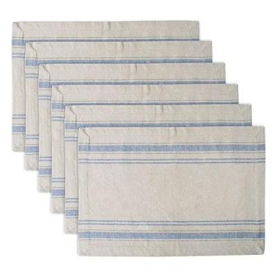 Bild av DII fransk rand bordsskiva kollektion bondgårdsstil matbord linne bordstablett set, 13 x 19, brungrått/blå, 6 delar