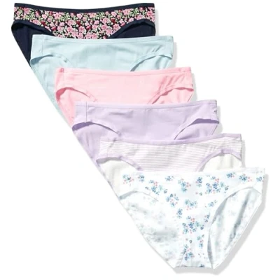 Bild av Amazon Essentials Women&#039;s Bikinitrosor underkläder i bomull (finns plusstorlek), Pack of 6, Flerfärgad/ditsy blommig/blommig/rand, L