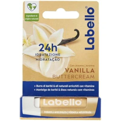 Bild av Labello Vanilla Buttercream 5,5 ml, vaniljdoftande läppburrocacao, läppbalsam med naturliga oljor och inga mineraloljor, mjuk fuktgivande i 24 timmar