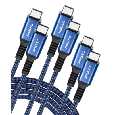 Bild av USB C till kabel [3 pack/0,3 m + 1 2 m], NIMASO flätad 60 W 20 V/3 A strömförsörjning typ PD snabbladdande ledning för Samsung Galaxy S21+/S21 Ultra/S20/S10/S9/Note 10, iPad Pro 2020/2018