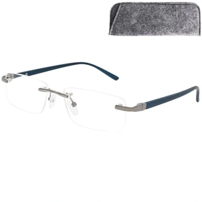 Bild av Mini Brille Rimless läsglasögon med rektangellinser, rostfritt stålram, kvinnor och män läsglasögon, BLÅ, 2.50