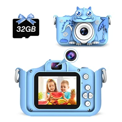 Bild av NEOVSUNY Barnkamera, 1080P digitalkamera för barn 20 MP fotoapparat selfiekamera videokamera foton leksak med 32 GB SD kort, 2 tums skärm, jul födelsedag present 3 4 5 6 7 8 9 år flicka rosa