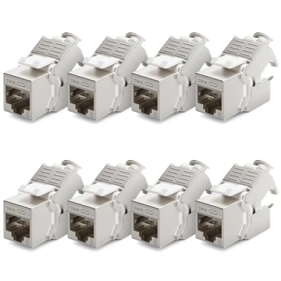 Bild av deleyCON 8x CAT 8 Keystone Jack Modul Patch Kabel Nätverkskabel Optimal för CAT8 CAT7 CAT7a Installationskabel Anslutning STP Skärmning RJ45 Uttag Nätverk Kopplingspanel Fäste Förlängning
