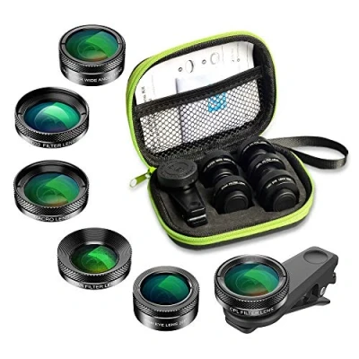 Bild av Apexel 6in1 Clip on Phone Lens Kit,Super 205Fisheye + 140HD Wide Lens&amp;25x Macro 6 Star Filter CPL+ND 32 for iPhone x 8 8plus Samsung S8 plus S9 and most Smartphone