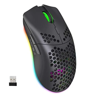 Bild av Wireless Gaming Mouse, 2.4G Lightweight Honeycomb Shell Ergonomic RGB Mice with 750mAh Rechargeable Battery, Energy Saving, 6 Buttons &amp; Mini USB Receiver for Windows, Mac OS, Laptop, Smart TV(Black)