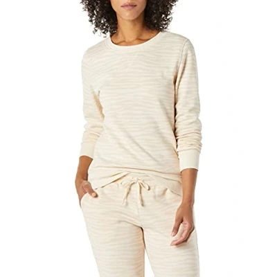 Bild av Amazon Essentials dam fransk frotté fleece rund hals sweatshirt (finns i plusstorlek), beige zebrarandigt tryck, liten