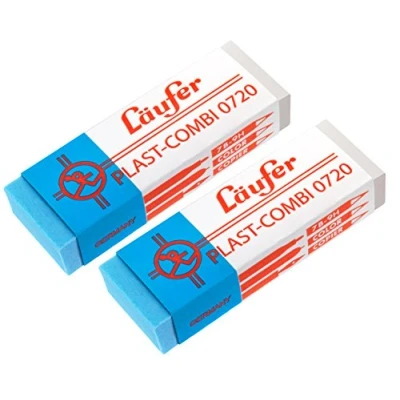 Bild av Läufer 69849 Plast Combi 0720 suddgummi, för pennor, färgpennor och bläck bläck, blisterförpackningen innehåller 2 suddgummin