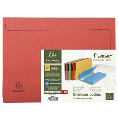 Bild av Exacompta 46970E förpackning med 10 dokumentmappar Forever, Recycling kartong, förslutningsmössa, 290 g, DIN A4, 1 pack, färgsorterad