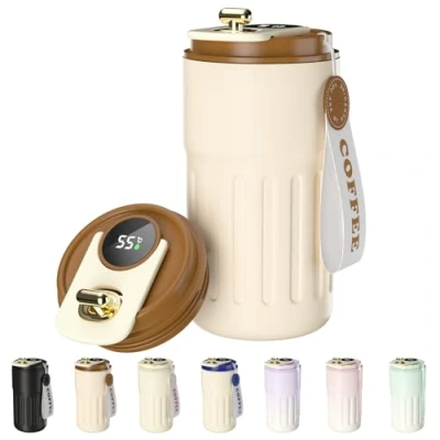 Bild av Homealexa Kaffemugg to Go, digital display, termosmugg kaffe go 410 ml, 316 rostfritt stål, resemugg, isolerad vakuum, med lock för
