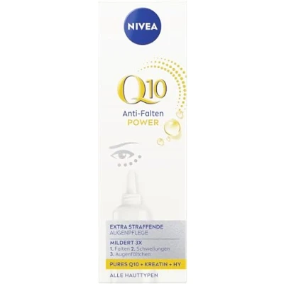 Bild av NIVEA Q10 Anti Wrinkle POWER Extra Firming ögonvård, ögonkräm mjukar upp rynkor och svullnad, uppstramande fuktkräm med Q10, kreatin hyaluronsyra (15 ml)