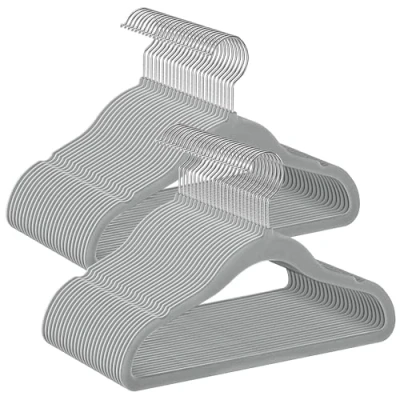 Bild av SONGMICS Barnklädhängare, Set med 50 Sammet, 360 vridbar krok i Silver, Platssparande, Anti Slip, för garderob, Dove Grey, CRF027G05