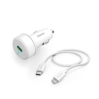Bild av Hama Billaddare 20 W (USB C Lightning, Power Delivery, 1 m, för Apple iPhone, snabb, cigarettändaruttag, bil) vit