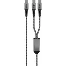 Bild av Goobay 2 i 1 vävt USB C Y kabel med förstärkta kontakter 60W 1,5m
