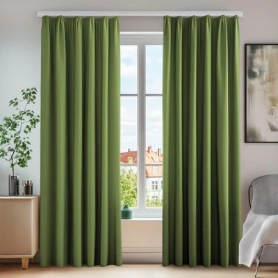 Bild av Deconovo Set med 2 gardiner vardagsrum modern design kök rynka pannband termisk anti kyla gardin barnrum gräsgrön 140 x 210 cm värme ockult