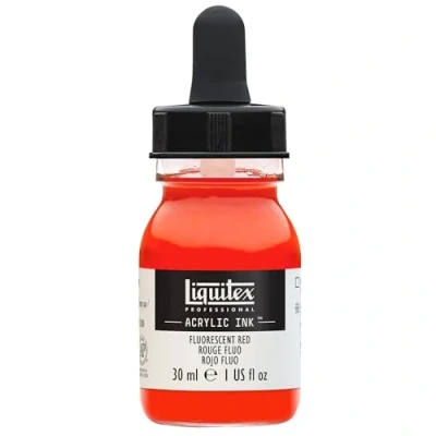 Bild av Liquitex 4260983 flytande professionella akrylfärger bläck bläckflaska, 30 ml, högpigmenterad airbrushfärg, fluo röd