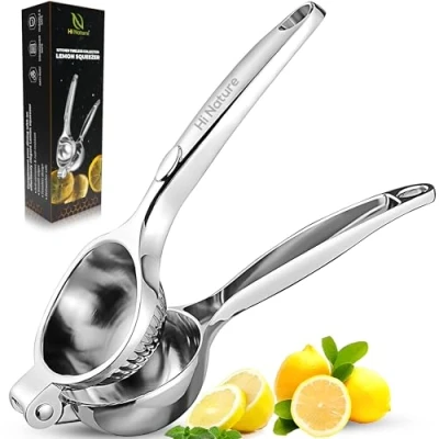 Bild av HI NATURE™ Citronpress i Metall Manuell Citruspress Tung Zinklegering Juicepress för Citron, Lime &amp; Apelsin Ergonomisk, Hållbar Lätt att Rengöra Svart