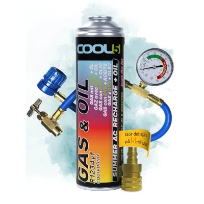 Bild av COOL5 2in1 Kylmedelsersättning R1234yf med olja, för laddning av luftkonditionering bilar efter 2016 + Tryckledning manometer Adapter APC 500ml