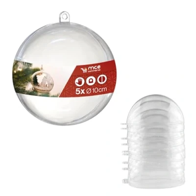 Bild av Akrylkula A661005 akryl, Ø 10 cm, glasklar med ögla för upphängning, 2 delar, 5 stycken, plexiglas kulor, julgranskulor, plastkula transparent, plast