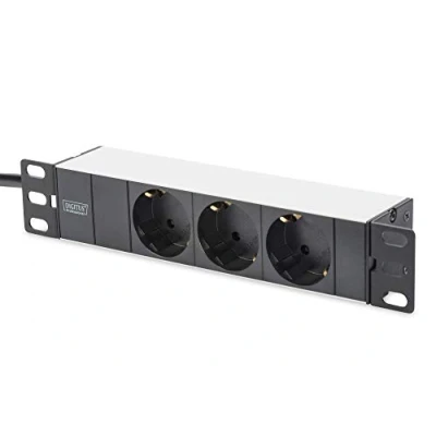 Bild av DIGITUS grenuttag med 3 uttag 1U 10 tum (254 mm) rackmontering i nätverksskåp silver/svart