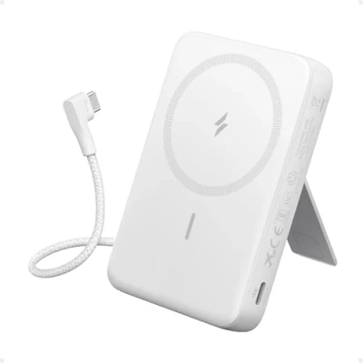 Bild av Anker Zolo Magnetisk Powerbank, 10,000mAh Trådlös Bärbar Laddare med 30W Max Snabbladdning, Batteripaket Inbyggd USB C Kabel och Justerbart Stativ, För iPhone 16/15/14 Serien, AirPods, Mer