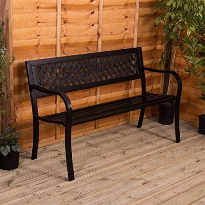 Bild av Hem rabatt trädgård Vida stål trädgårdsbänk, gallerstil design 3 sits utomhus möbler sittplats plats uteplats säte