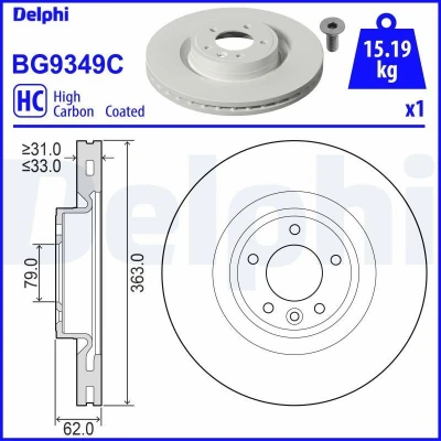 Bild av DELPHI BG9349C Disque de frein 363 33 5 ventilé revêtu à haute teneur en carbone sans roulement roue, bague ABS LAND ROVER: Range Rover Sport
