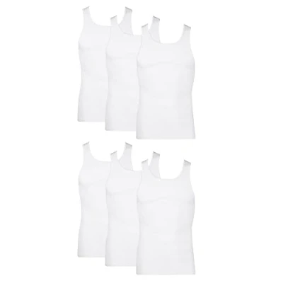 Bild av Hanes herr bomullstank undertröjor pack, fukttransporterande ribbade tankar, lätta undertröjor, 6 pack vit, Large, L