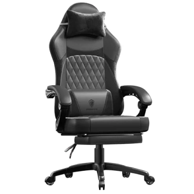 Bild av Dowinx gamingstol racingstol, ergonomisk spelfåtölj med ländryggsstöd, PU läder 150 kg, svart